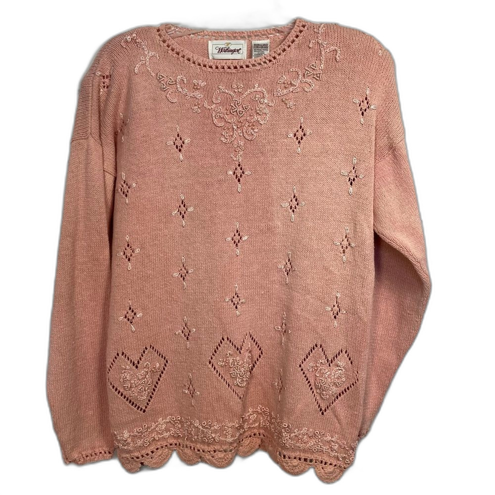 Free with any purchase Vintage Worthington Peach Tunic Sweater SZ XL Beaded 90s